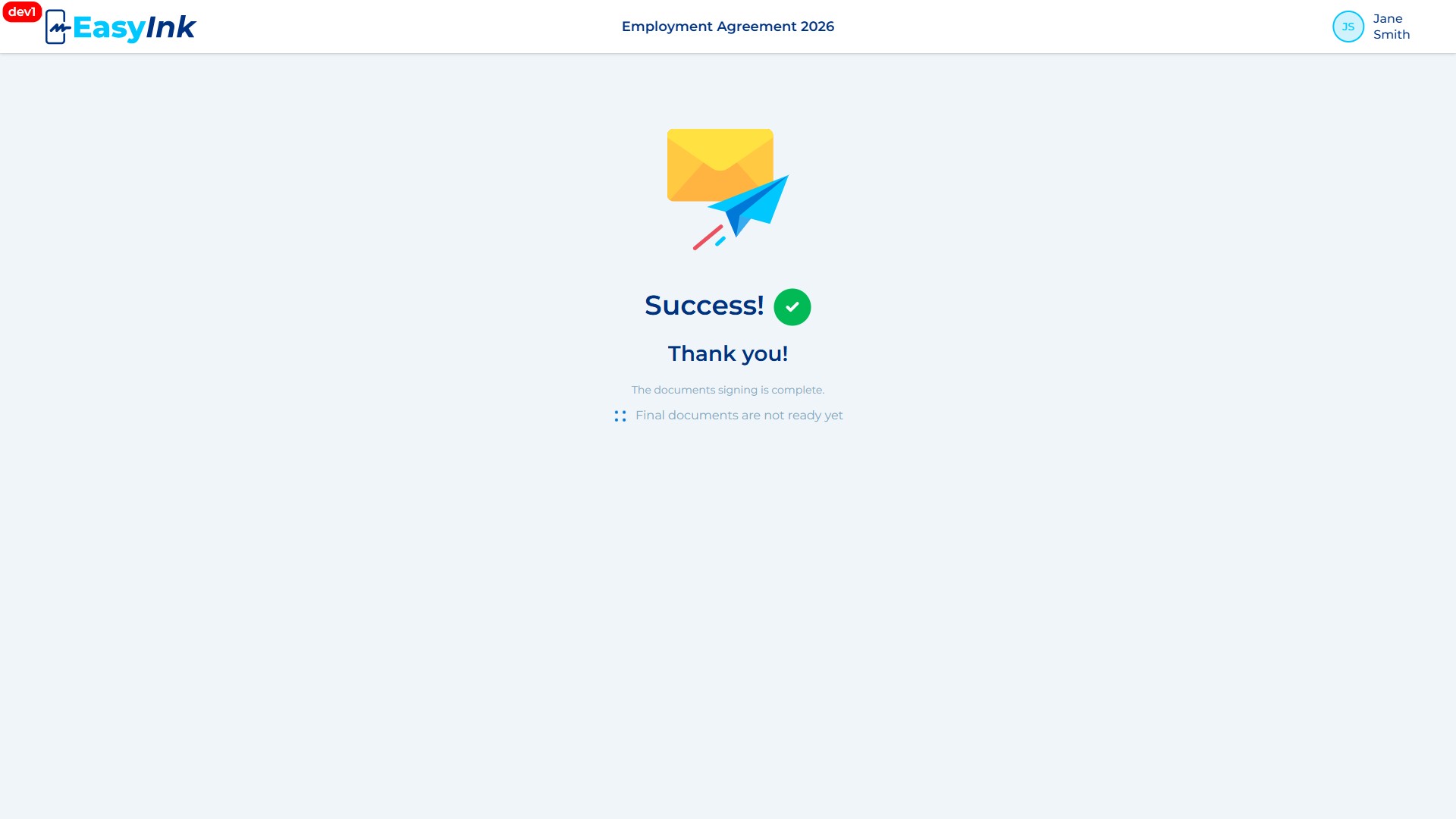 Success Screen showing the Go to home page button and language options